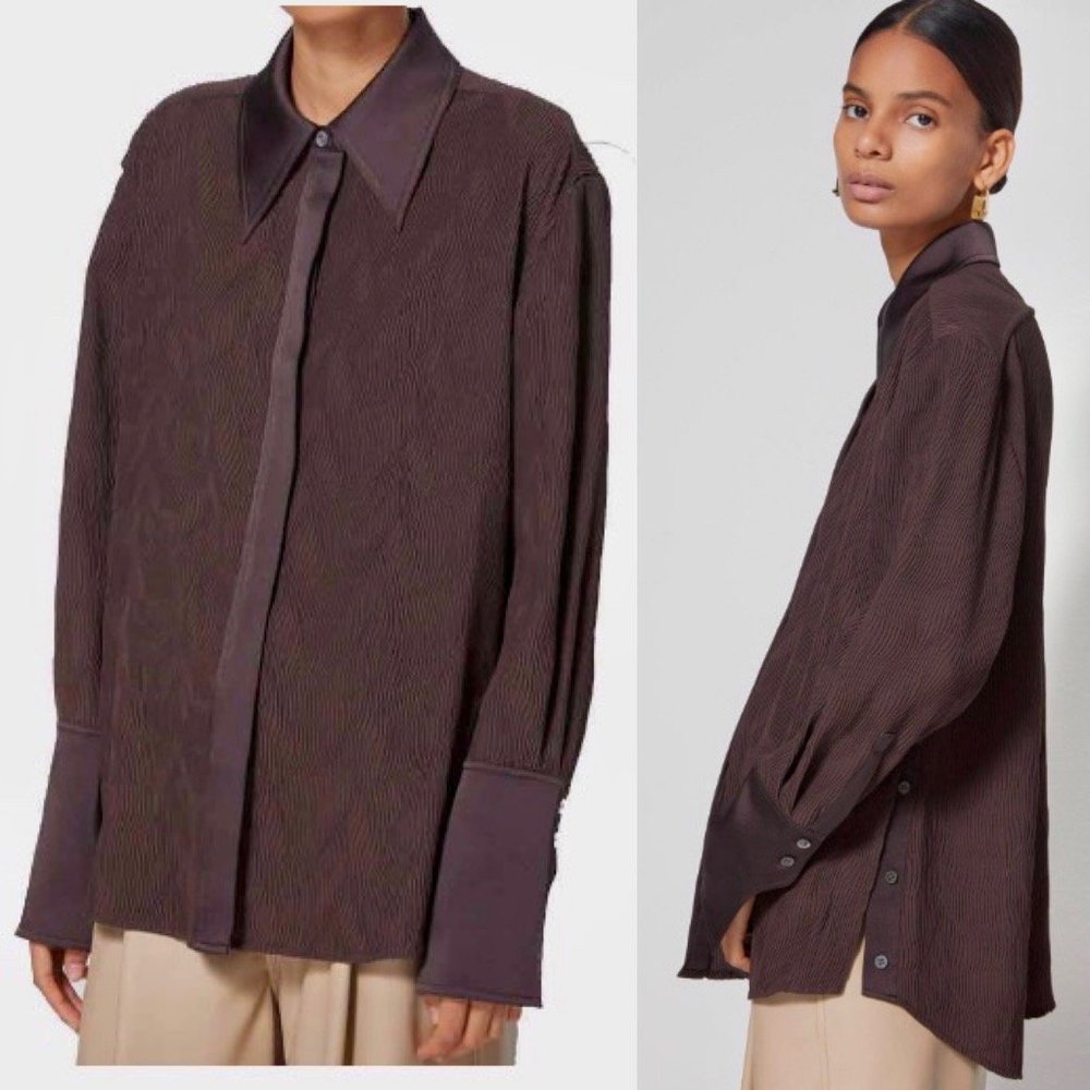 NWT! Jonathan Simkhai Brown Belleza Button Front Oversized Shirt Size Small